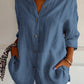 Lapel Long Sleeve Shirt Women's Single-breasted Pleated Shirt