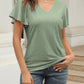 Eyelet V-Neck Short Sleeve Blouse