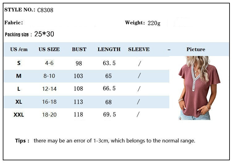 Waffle V-neck Short-sleeved T-shirt