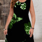 Women's Fashion Color Contrast Patchwork Skirt Plant Print Short Sleeve Dress