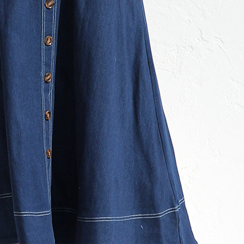 Cross Border Amazon Independent Station Sling Distressed Casual Style Button Denim Long Dress