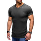 Solid Color Small V Neck European And American Men's T-shirt