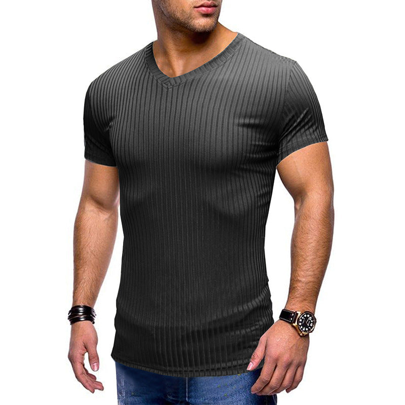 Solid Color Small V Neck European And American Men's T-shirt
