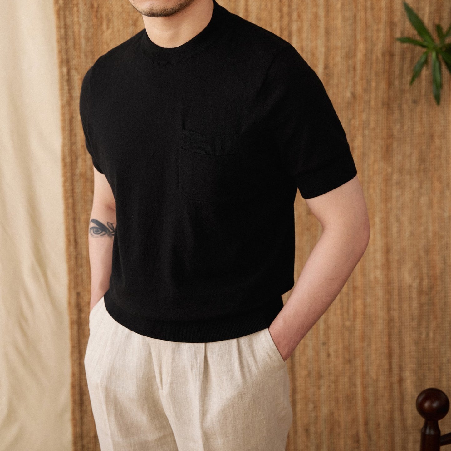 Handsome Solid Color Knitted T-shirt For Trendy Men