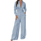 Women's Fashion Polo Collar Casual Solid Color Jumpsuit