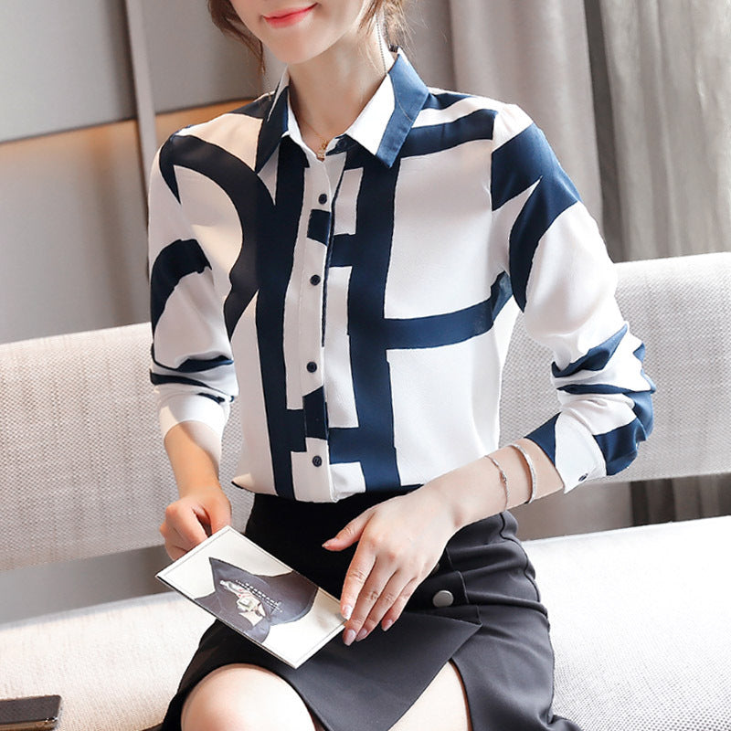 Lapel Color Loose Chiffon Shirt Top Cardigan Shirt Women's Bottoming Shirt