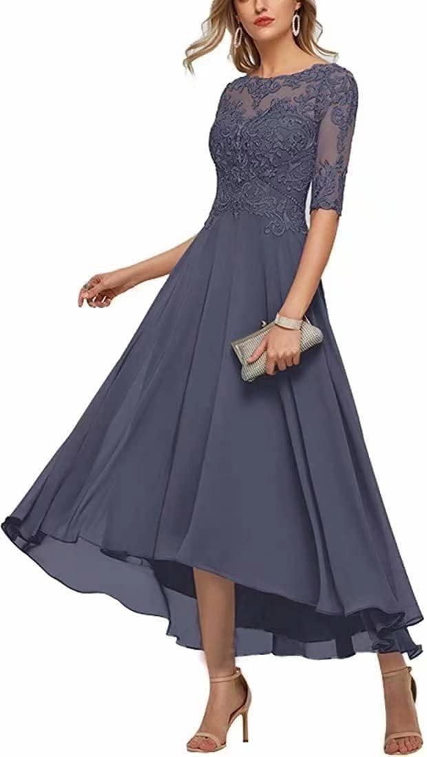 Lace Applique Half Sleeve Formal Party Dress