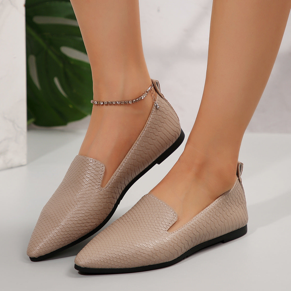 Simple Pointed Snake Pattern Flat Pumps Foreign Trade Slip-on Lazy Shoes
