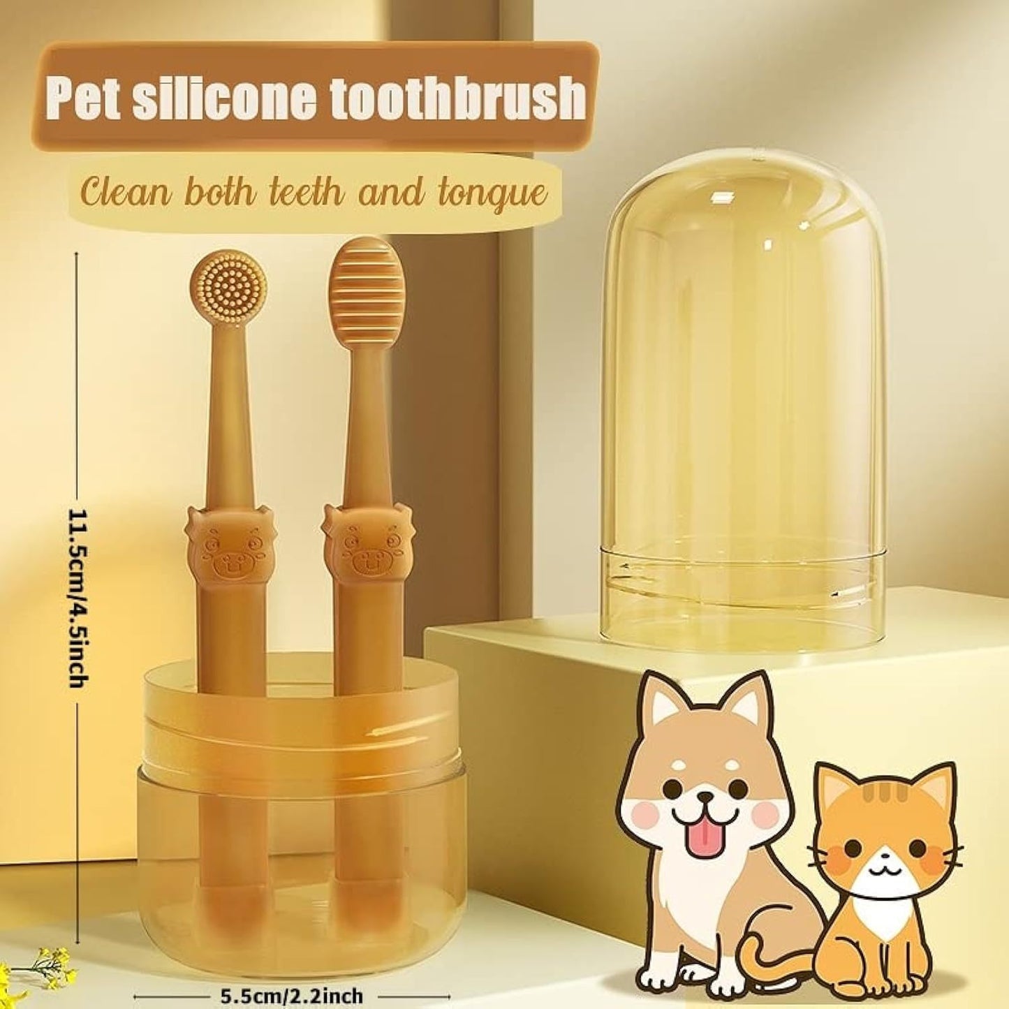 360 Angle Dog Toothbrush With Tongue Cleaning Brush, Silicone Pet Toothbrush Kit For Cats And Dogs With Storage Cup - Dental Care For Small Animals