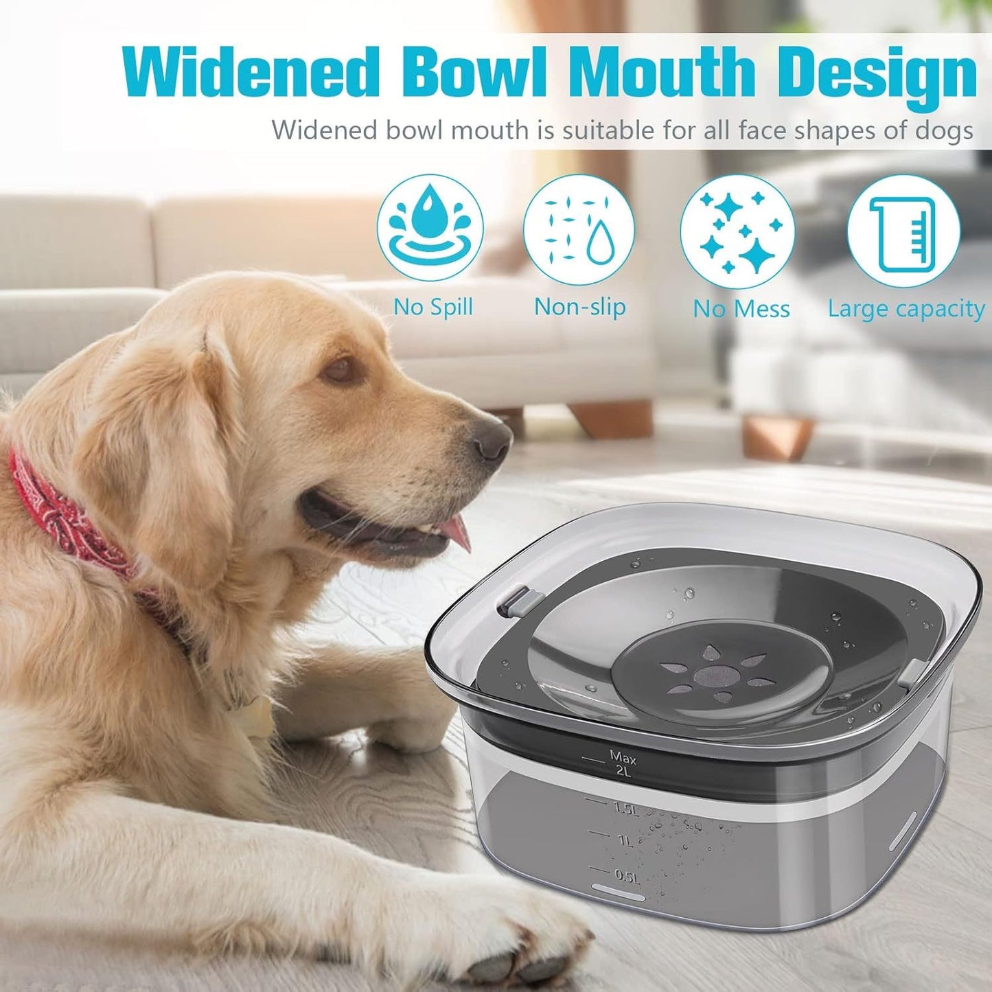 Dog Water Bowl 2L No Spill Dog Bowl Large Capacity Spill Proof Slow Water Feeder No Splash Dog Bowl Pet Water Dispenser Vehicle Carried Travel Slow Drinking Bowl For Messy Drinkers Cats