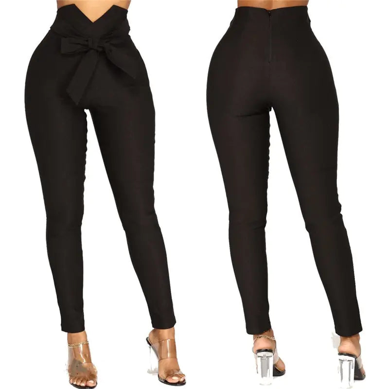 High Waist Bowknot Skinny Pants