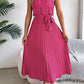Women's Stand Collar Sleeveless Cinched Pleated Long Dress