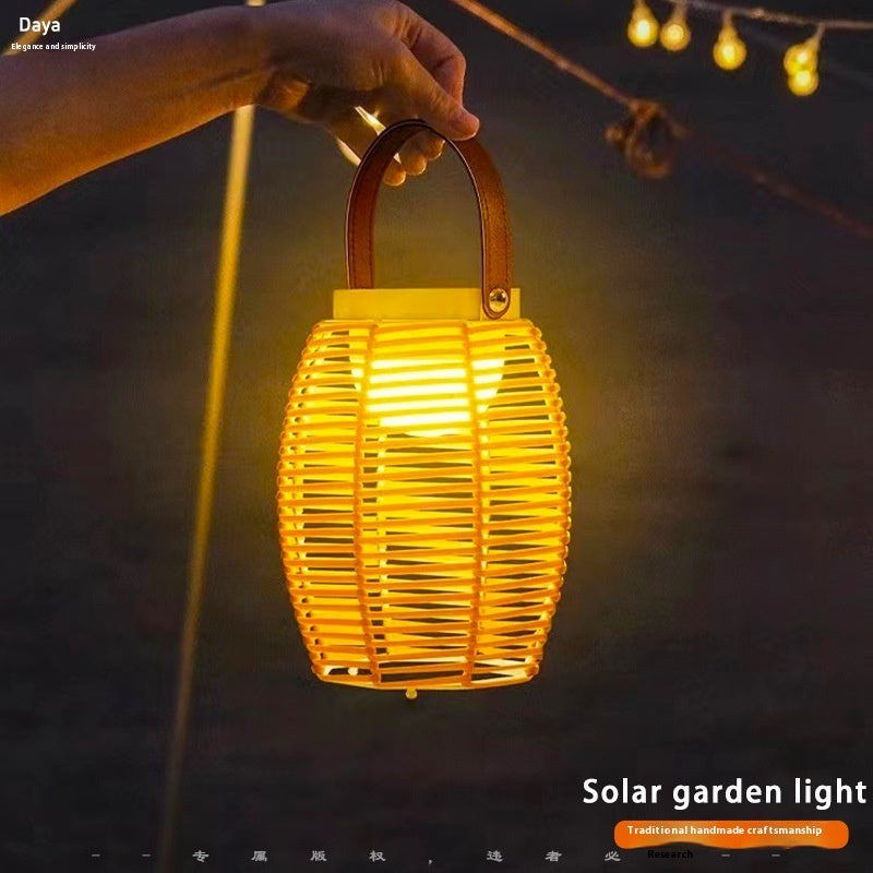 Solar Garden Decoration Bamboo Woven Candle Lights