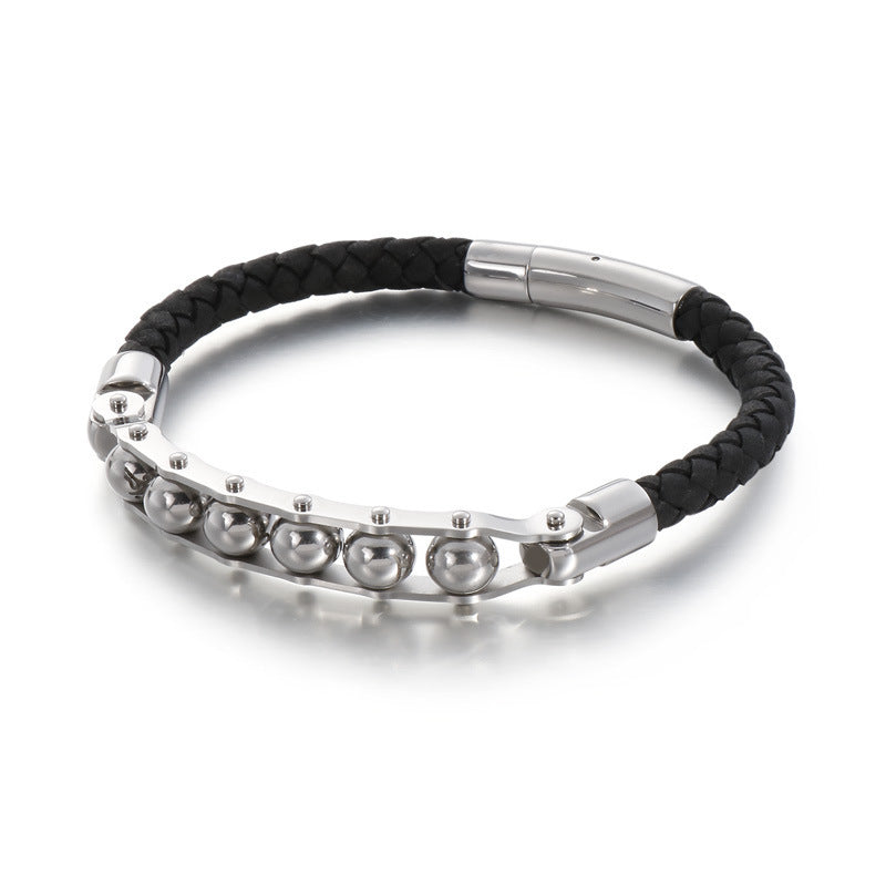 Men's Rotatable Stainless Steel Braided Leather Bracelet