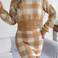 Plaid Round Neck Top and Skirt Sweater Set