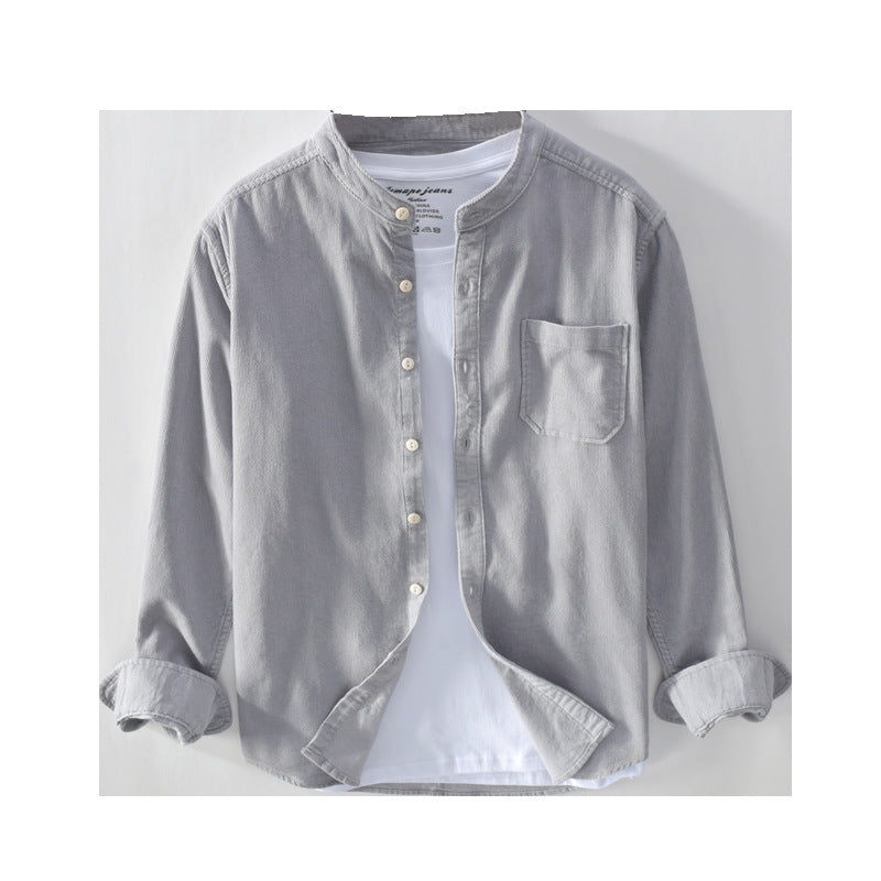 Men's Corduroy Shirt Stand Collar Long Sleeve Shirt