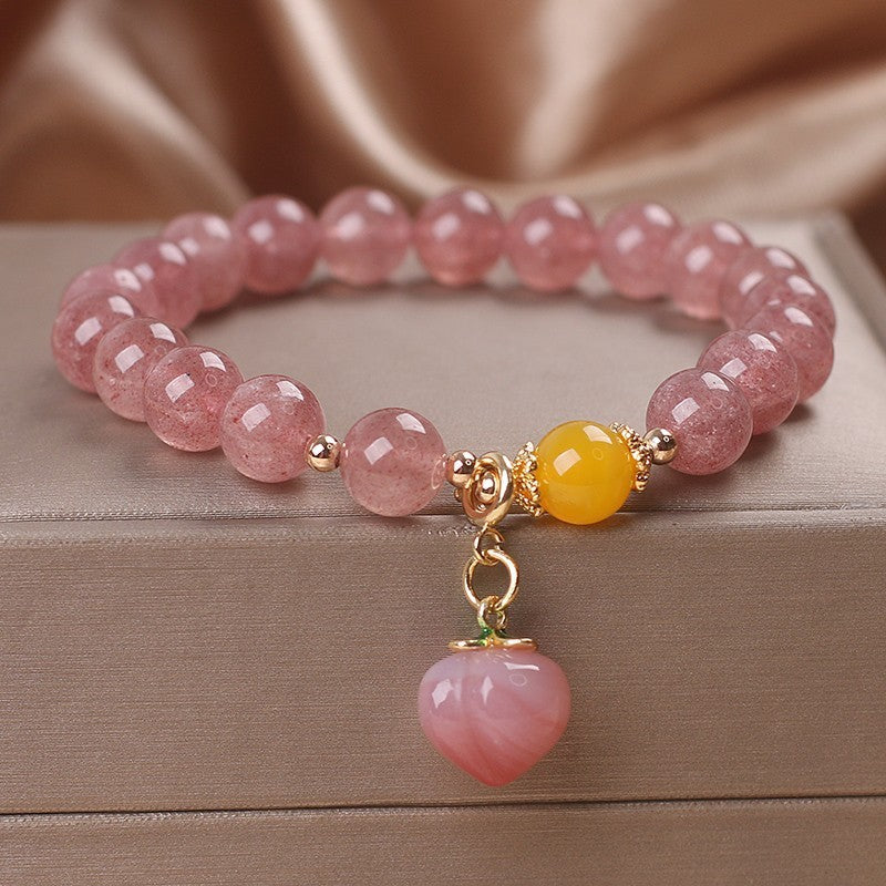 Natural Strawberry Quartz Beaded Bracelet Cute