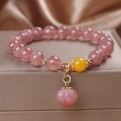 Natural Strawberry Quartz Beaded Bracelet Cute