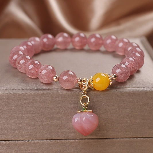 Natural Strawberry Quartz Beaded Bracelet Cute