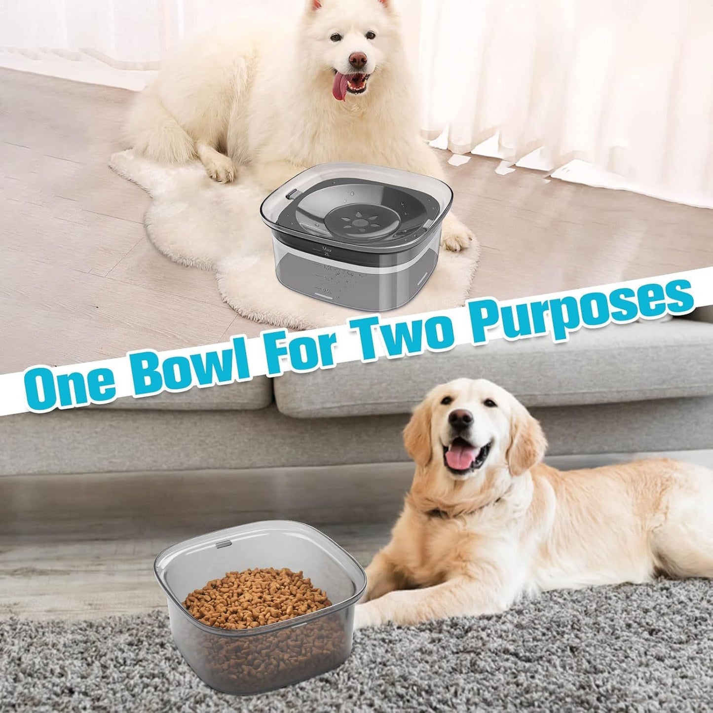 Dog Water Bowl 2L No Spill Dog Bowl Large Capacity Spill Proof Slow Water Feeder No Splash Dog Bowl Pet Water Dispenser Vehicle Carried Travel Slow Drinking Bowl For Messy Drinkers Cats