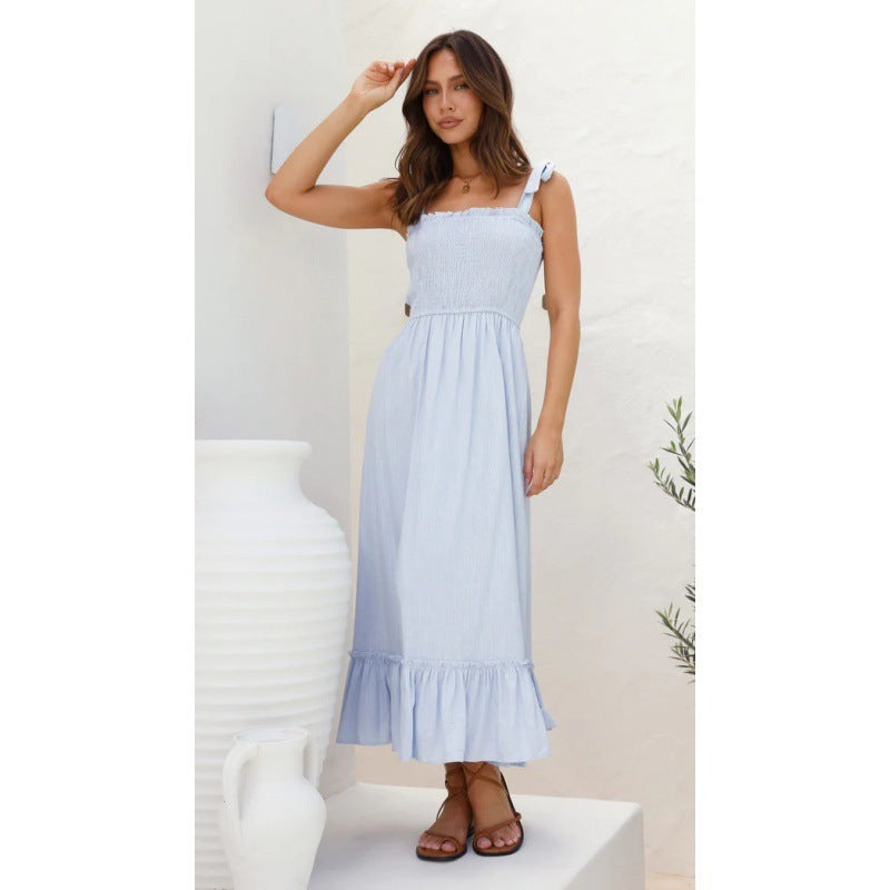 Smocking Simple Solid Color Camisole Dress