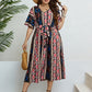 Honey Plus Size Bohemian V-Neck Tie Belt Midi Dress