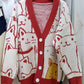 Sweet Outer Wear Knitted Jacquard Full-body Cartoon Cat Single-breasted Cardigan Sweater