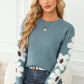 Flower Round Neck Long Sleeve Sweater