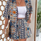 Holiday Floral Print Elegant Two-piece Shirt Short Sleeve Top Drawstring High Waist Shorts