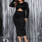 Plus Size Cutout Slit Round Neck Long Sleeve Dress