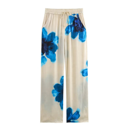 Women's Drape Ink Printing Shirt Straight-leg Pants Suit