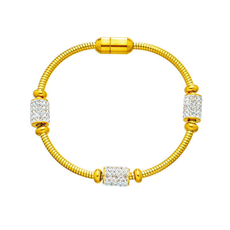 Full Diamond Titanium Steel Magnetic Buckle Round Bracelet