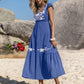 Embroidered Square Neck Cap Sleeve Dress