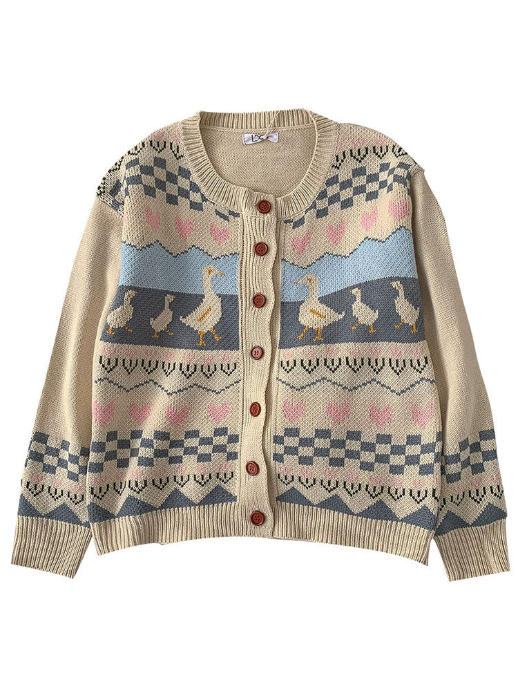 Fashion Lazy Round Neck Long Sleeve Outer Wear Cardigan