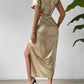Slit One Shoulder Short Sleeve Midi Dress