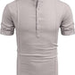 Henley Style Linen Shirt Men Casual Beach Shirt Short Sleeve T-Shirt Summer