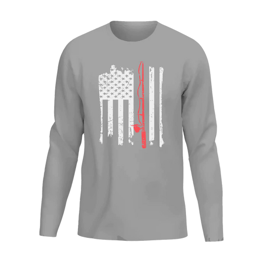 Fishing Rod American Flag Men Long Sleeve Shirt
