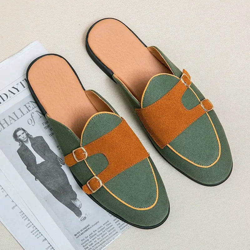 Crocodile Pattern Leather Mules Slippers for Men