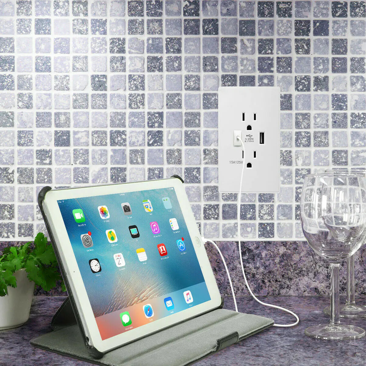 Dual USB Wall Outlet Port 15A Power Socket Charger AC Receptacle Plate Panel 110