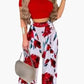 Two Piece Sets Elegant Print Short Sleeve Shirt Pullover + Wide Leg Pants Suits