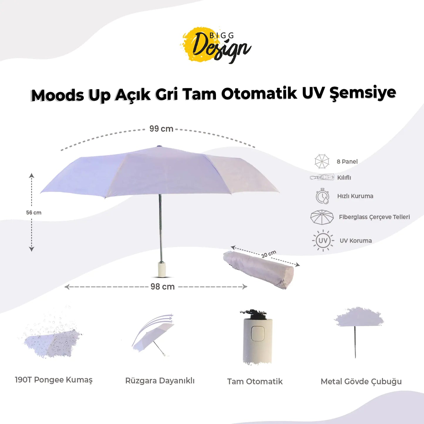 Biggdesign Moods Up Light Grey Fully Automatic UV Umbrella