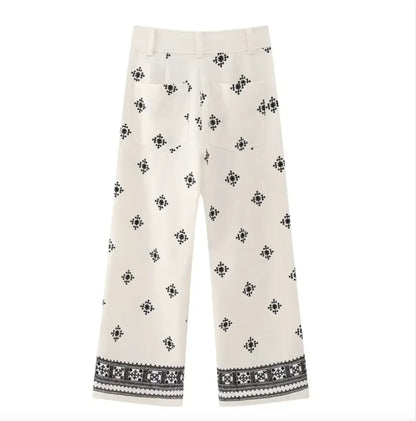High-Waist Printed Linen Wide-Leg Pants