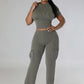 High Waist Straight Pants Two Piece