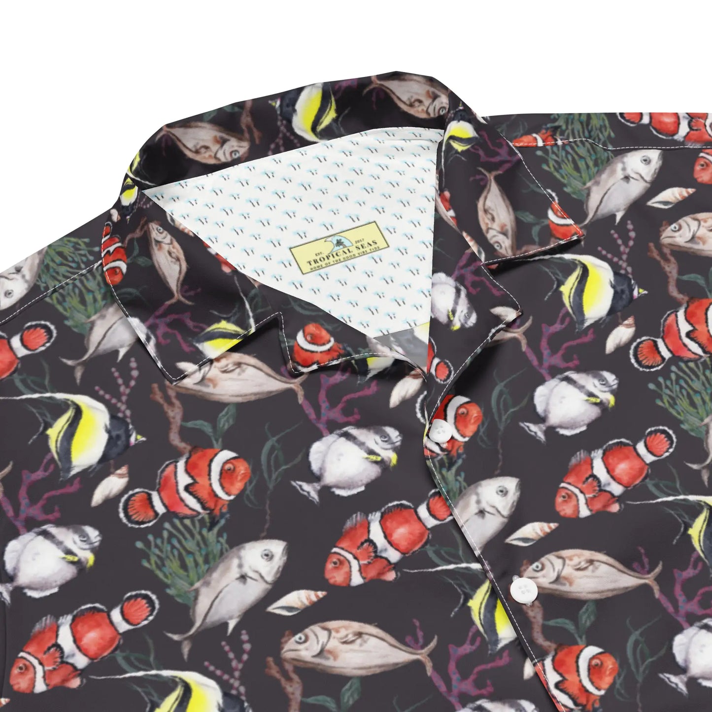 Murky Reef Tropical Saltwater Fish Hawaiian Button Shirt: Dive into Underwater Elegance!