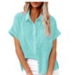 Women's Casual Cotton Linen Short-Sleeve Shirt with Pockets
