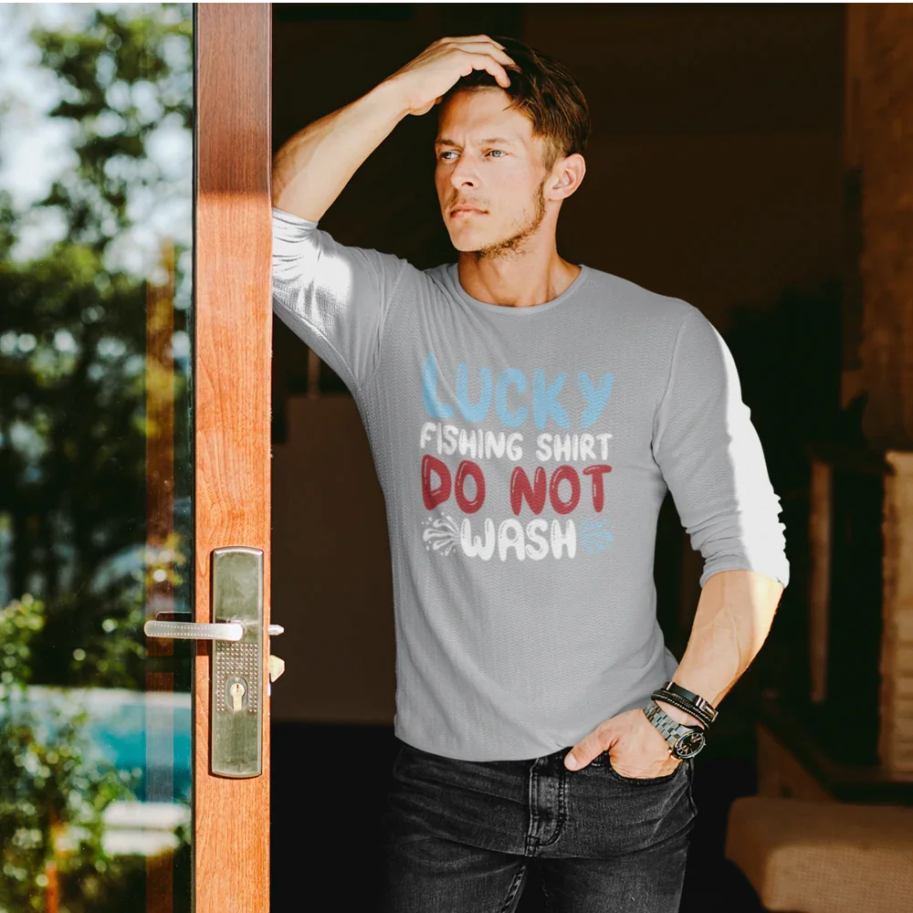 Lucky Fishing Shirt Men Long Sleeve Shirt