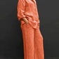Lapel Blouse and Loose Straight Pants