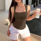 Square Neck Jumpsuit Sleeveless Slim Fit Tank Top