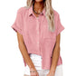 Women's Casual Cotton Linen Short-Sleeve Shirt with Pockets