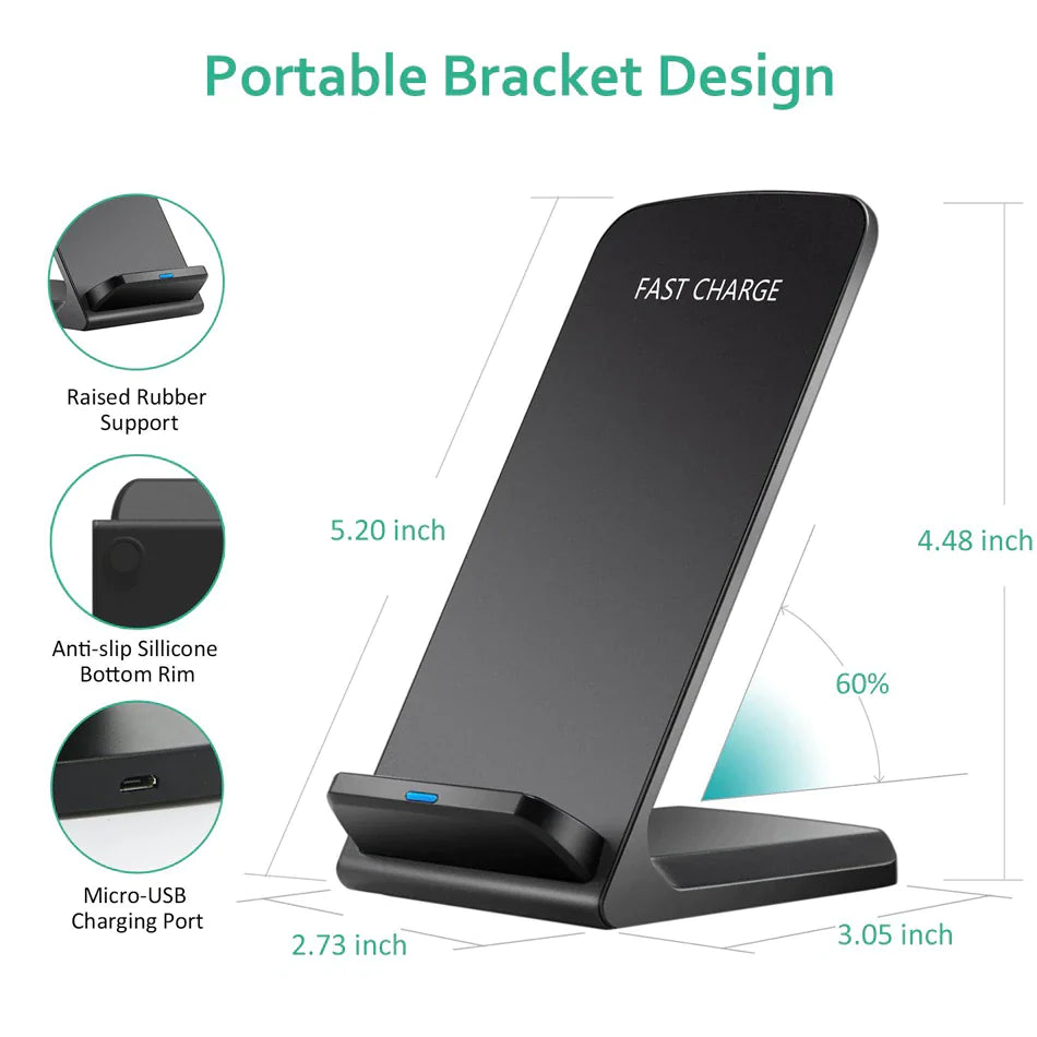 Qi Wireless Fast Charger Charging Pad Stand Dock For Samsung Galaxy iPhone Phone